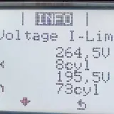 Napięcie w sieci Tauron przekracza normę. Wyświetlacz pokazuje AC Voltage I-Limits: Umax 264,5V, Umin 195,5V.