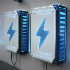 Dwa nowoczesne magazyny energii do fotowoltaiki, z wyświetlaczami pokazującymi poziom naładowania. Ranking najlepszych rozwiązań.