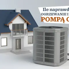 Ile naprawdę kosztuje pompa ciepła do domu 200m2? Obok modelu domu stoi jednostka zewnętrzna pompy ciepła.