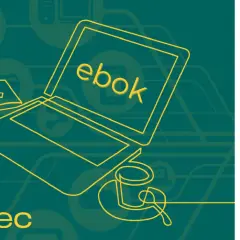 Grafika przedstawia laptop z napisem "ebok" na ekranie, symbolizującym elektroniczne biuro obsługi klienta.
