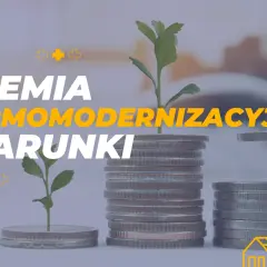 Premia termomodernizacyjna: rosnące stosy monet z sadzonkami symbolizują inwestycję w przyszłość i oszczędności.