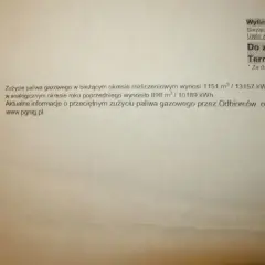 Rozliczenie miesięczne zużycie gazu w bloku: 1151 m³ / 13157 kWh. Porównanie z poprzednim rokiem.