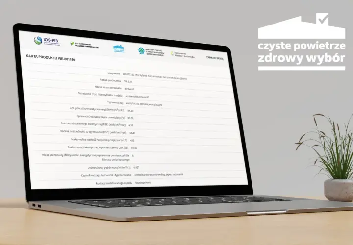 Karta produktu WE-801150 z danymi o wentylacji mechanicznej z odzyskiem ciepła, idealna do uzyskania dofinansowanie na rekuperację.