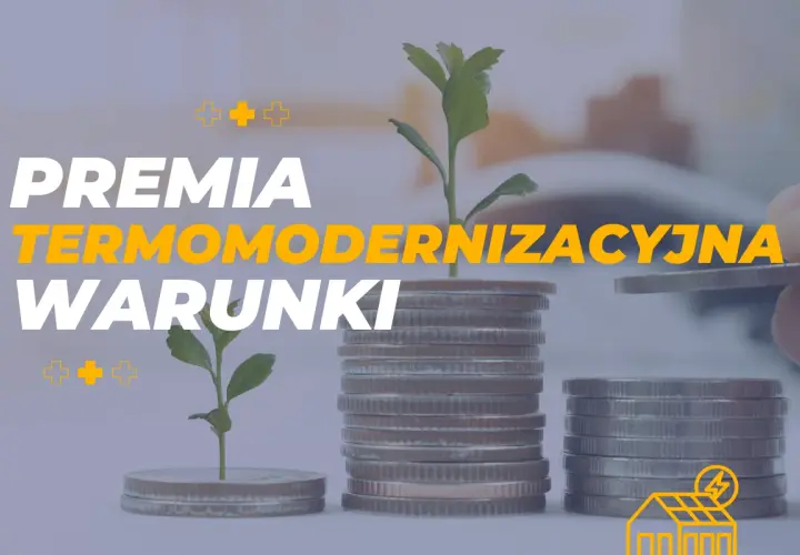 Premia termomodernizacyjna: rosnące stosy monet z sadzonkami symbolizują inwestycję w przyszłość i oszczędności.