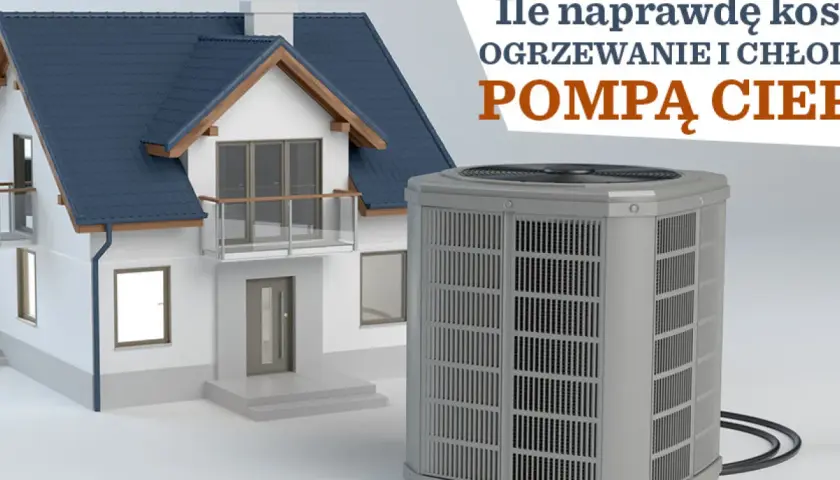Ile naprawdę kosztuje pompa ciepła do domu 200m2? Obok modelu domu stoi jednostka zewnętrzna pompy ciepła.
