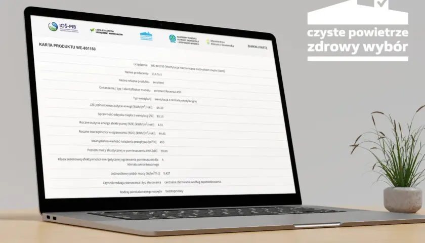 Karta produktu WE-801150 z danymi o wentylacji mechanicznej z odzyskiem ciepła, idealna do uzyskania dofinansowanie na rekuperację.
