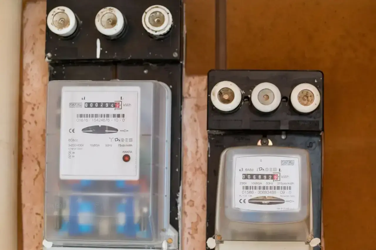 Dwa liczniki energii elektrycznej, jeden z nich pokazuje 0002947 kWh. Złożenie wniosku o założenie licznika Tauron to pierwszy krok do kontroli zużycia prądu.